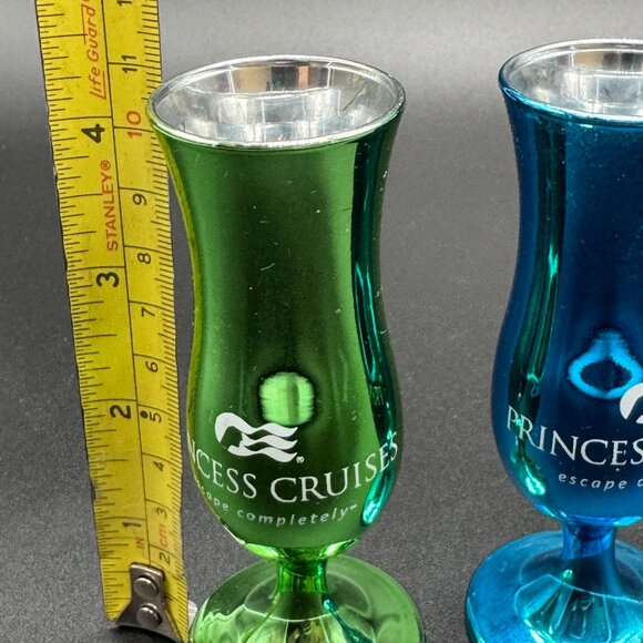 Vintage Footed Shot Glasses Princess Cruise Line Green and Blue Metallic - Picture 5 of 5